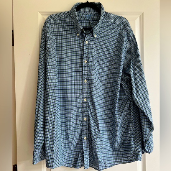 Brooks Brothers Nylon Performance Stretch Button Down Shirt Green and Blue check - Picture 1 of 3